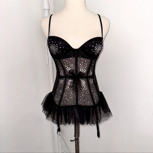 Victoria’s Secret 34B Black Rhinestone Bustier Corset Lingerie Bra Top